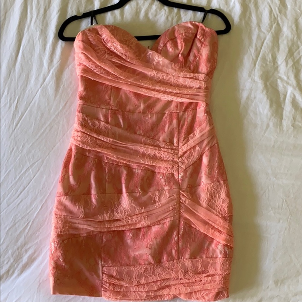 Salmon small Bebe Tube Top lace Dress